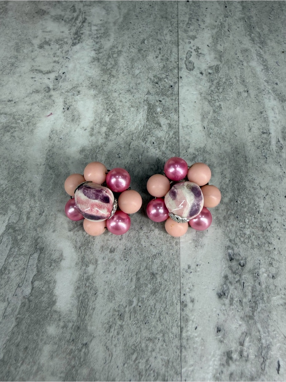 Vintage Japan Pink Necklace And Earring Set Signed Jewelry Lot Clip On / Hook - Picture 2 of 5